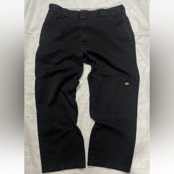 Vintage Dickies Mens 38 Distressed Loose Fit Double Knee Workwear Pants Black - Picture 1 of 16